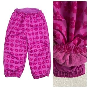 REI Toddler Girl Fleece Lined Snow Pants 12mos Deep Pink Floral Print